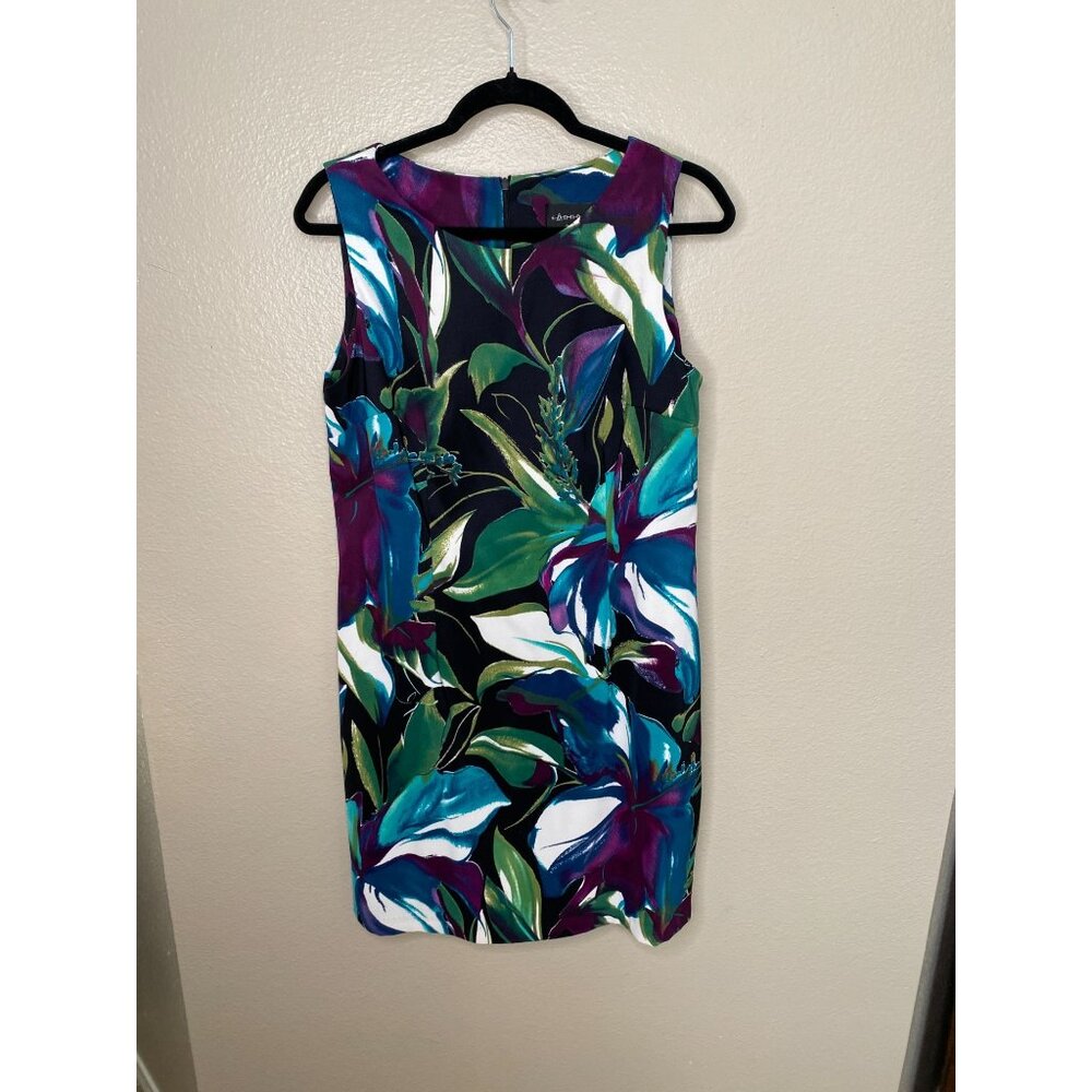 Connected Petite Floral Sleeveless Dress 14P‎ Bold Print Polyester Spandex Mix